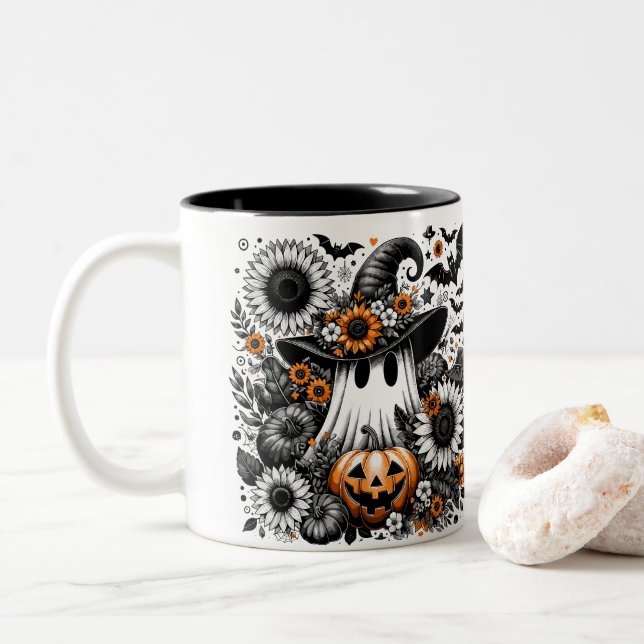 Taza Bicolor Fantasma de Halloween (Con donut)