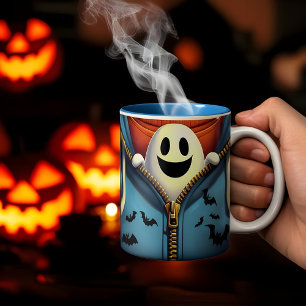 Taza Bicolor Fantasma De Halloween A Través De Un Diseño De Zip