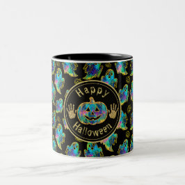 Taza Bicolor Fantasma de Halloween Brillo Falso