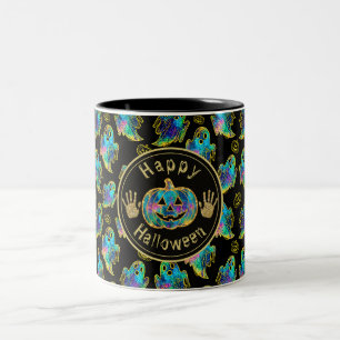 Taza Bicolor Fantasma de Halloween Brillo Falso