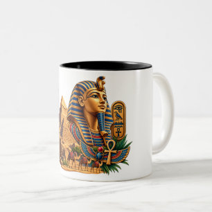 Taza Bicolor Faraón Egipcio Antiguo Pirámides Esfinge Ankh