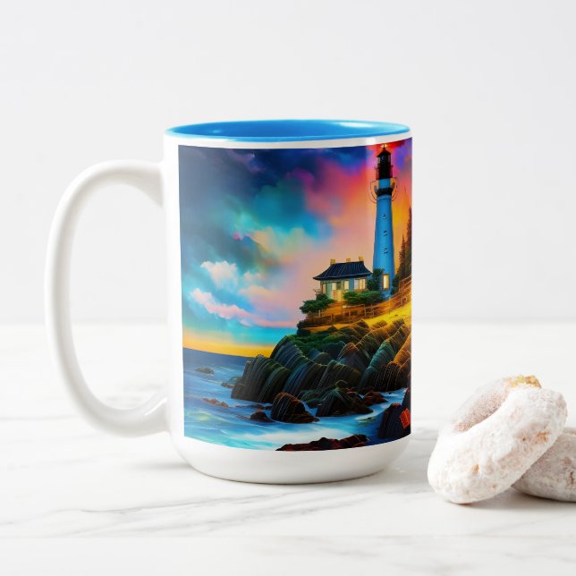 Taza Bicolor Faro al atardecer (Con donut)
