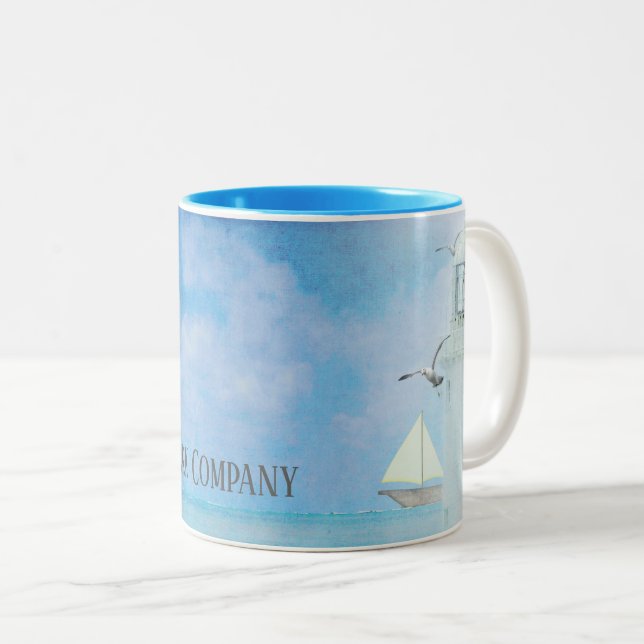 Taza Bicolor faro con velero y gaviotas con nombre (Anverso derecho)