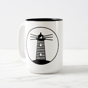 Taza Bicolor Faro de baliza oceánica náutica arte rayado