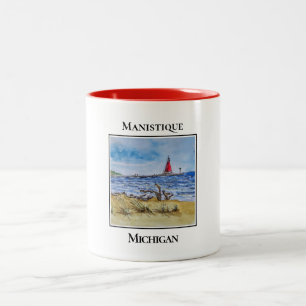 Taza Bicolor Faro Rojo Cute, Manistique Michigan