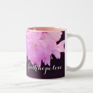 Taza Bicolor Fe Monograma Nombre Amor Esperanza Flor de Cerezo 
