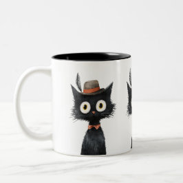 Taza Bicolor Feathered Feline Fancy Black Cat