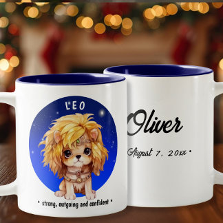 Taza Bicolor Fecha de nombre personalizado de Zodiac Leo