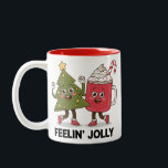 Taza Bicolor Feelin Jolly Christmas Tree Coffee Lover Winter<br><div class="desc">Feelin Jolly Christmas Tree Coffee Lover Winter</div>