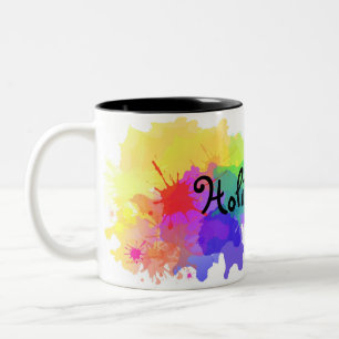 Taza Bicolor Felices antecedentes de Holi. Hinduismo, pintura.