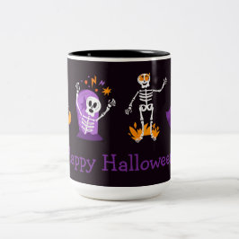 Taza Bicolor Felices esqueletos de Halloween