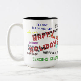Taza Bicolor ¡Felices Fiestas! Con lista de días festivos.