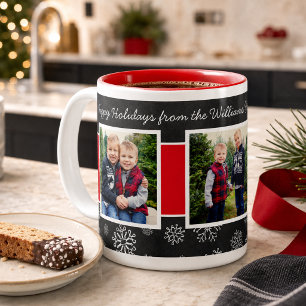 Taza Bicolor Felices Fiestas Pizarra Roja Copo de Nieve