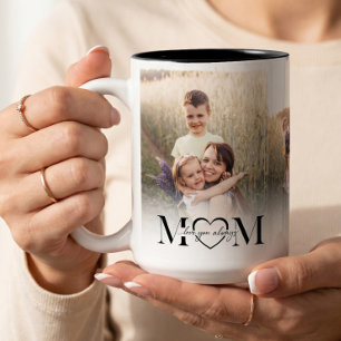 Taza Bicolor Felicidades Mamá Collage de Fotos Recuerdo de Cump