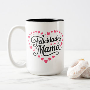 Taza Bicolor Felicidades Mamá Feliz Día de las Madres Caligrafí