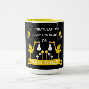 Taza Bicolor Felicitaciones a los gemelos de entrega Stalk