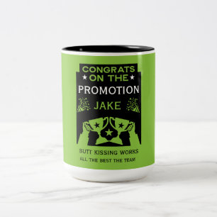 Taza Bicolor Felicitaciones Verdes Por La Promoción Del Empleo