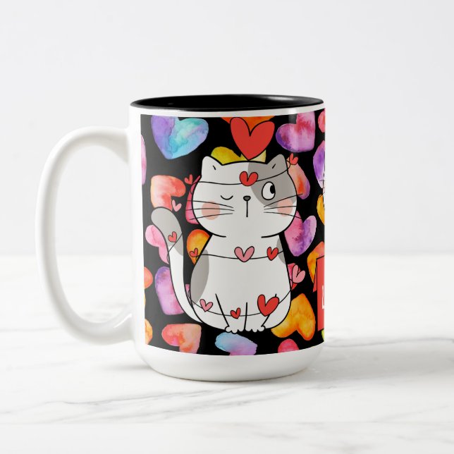 Taza Bicolor felinos valentinos felices (Izquierda)