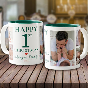 Taza Bicolor Feliz 1er Navidad Te Amo Papá 5 Fotos Verde