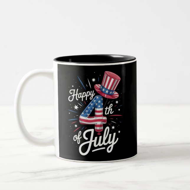 Taza Bicolor Feliz 4 De Julio Bandera Patriótica Estadounidense (Izquierda)