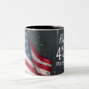 Taza Bicolor Feliz 4 de julio Ilustración de bandera vintage Ar