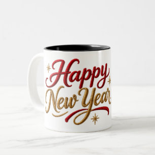 Taza Bicolor Feliz Año Nuevo Bordado