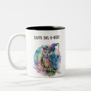 Taza Bicolor Feliz búho-O-Ween Owl Creepy Spooky Fun Halloween