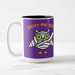 Taza Bicolor ¡Feliz búho-Ween! Owl Mummy Halloween Café Mug