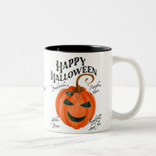 Taza Bicolor feliz calabaza de halloween tazón de café negro bl