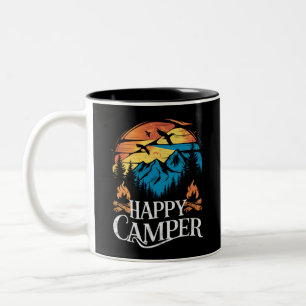 Taza Bicolor Feliz Campista Retro Vintage Equipo de Camping a J