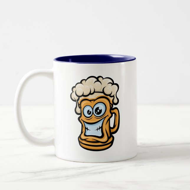 Taza Bicolor Feliz Cerveza Mug, Ilustracion divertido (Izquierda)