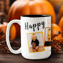 Taza Bicolor Feliz Collage de fotos Monogramado de Halloween