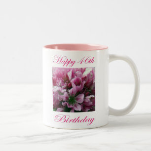 Taza Bicolor Feliz cumpleaños 46, Flor verde y rosa