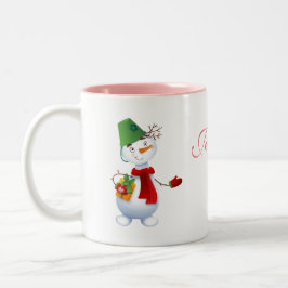 Taza Bicolor Feliz cumpleaños a Snowman con nombre personalizad
