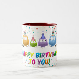 Taza Bicolor Feliz cumpleaños a ti, búhos,