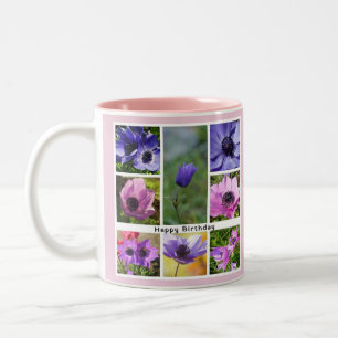 Taza Bicolor Feliz Cumpleaños Anemone Colaje de Fotos