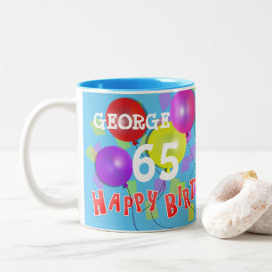 Taza Bicolor Feliz cumpleaños, diversión 65° hito personalizado