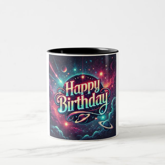 Taza Bicolor Feliz cumpleaños Galaxia Cósmica (Centro)