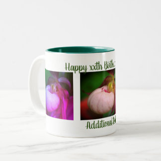 Taza Bicolor Feliz cumpleaños, mamá Lady Slipper personalizada