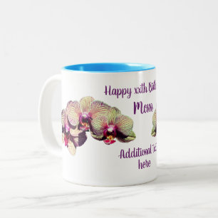 Taza Bicolor Feliz cumpleaños, mamá Orquídea personalizada