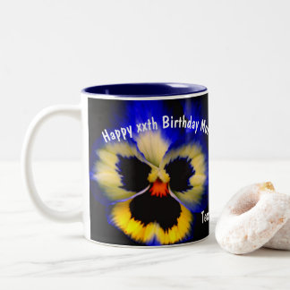 Taza Bicolor Feliz cumpleaños mamá Pansy Flor personalizada