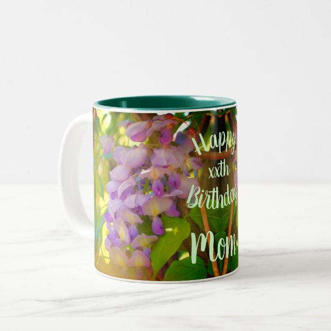 Taza Bicolor Feliz cumpleaños mamá Wisteria Flor (Anverso izquierdo)