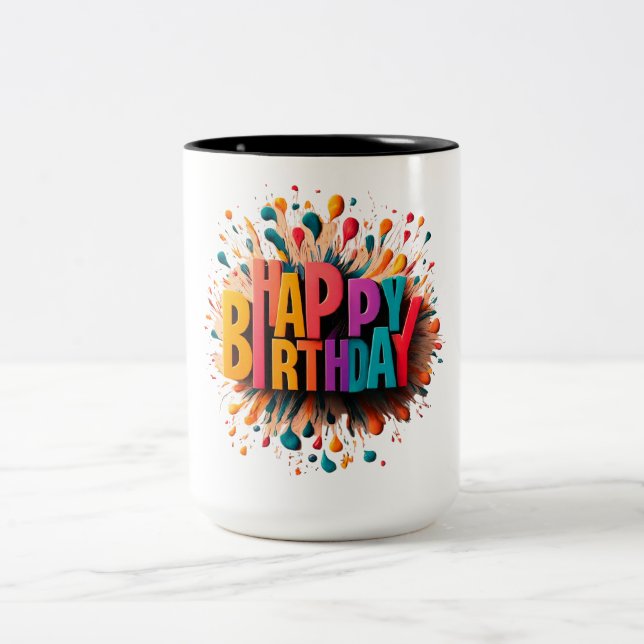 Taza Bicolor FELIZ CUMPLEAÑOS Mug de dos tonos (Centro)