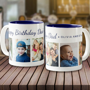 Taza Bicolor Feliz Cumpleaños Papá 5 Colaje de Fotos Azul Moder