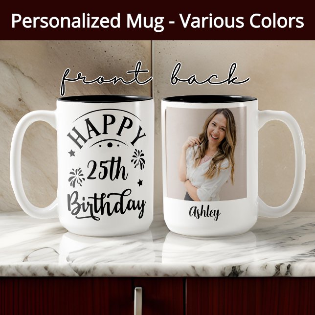 Taza Bicolor Feliz cumpleaños, peluca personalizada para ella o (happy birthday mug, custom birthday mug, personalized birthday gift, birthday gift for her,)