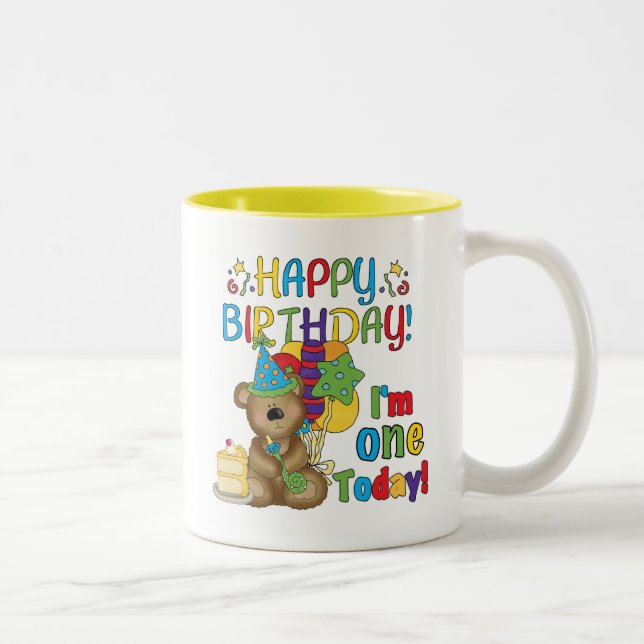 Taza Bicolor Feliz cumpleaños Teddy Bear primera camisetas y re (Derecha)