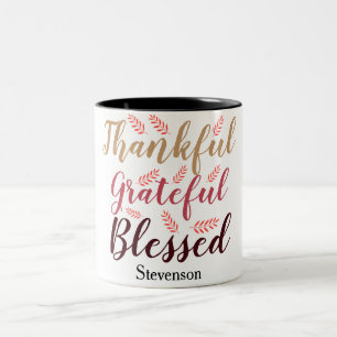 Taza Bicolor Feliz Día de Acción de Gracias, Agradecido, Bendec