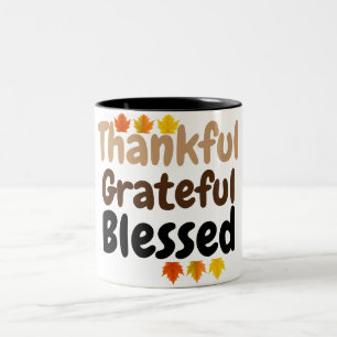 Taza Bicolor Feliz Día de Acción de Gracias, Agradecido, Bendec