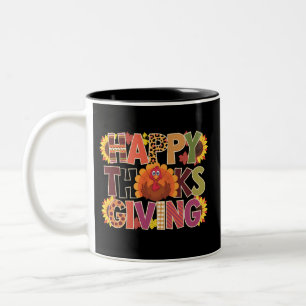 Taza Bicolor Feliz Día de Acción de Gracias Pavo divertido Temp