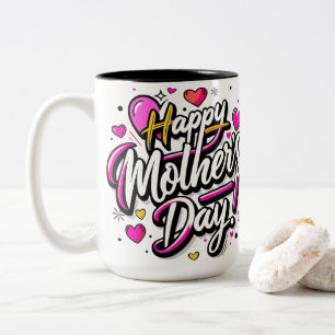 Taza Bicolor Feliz Día de la Madre Neon Corazones Rosados - Div